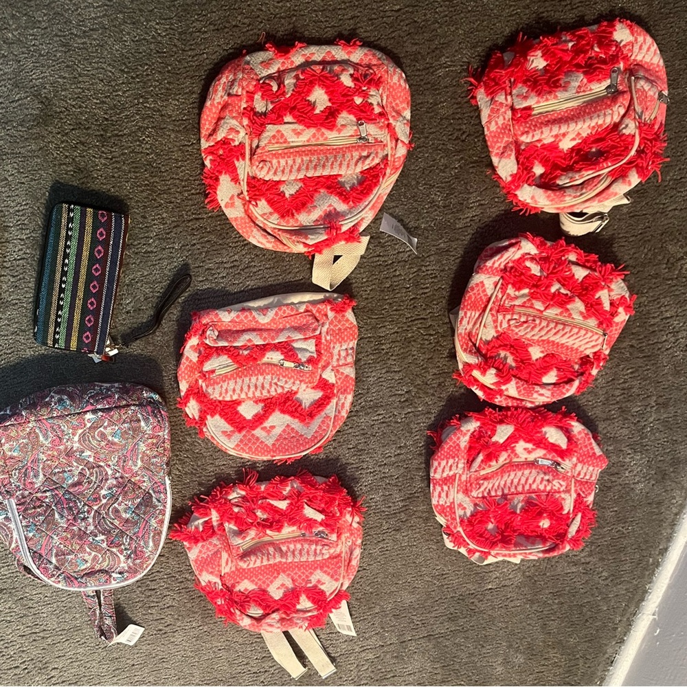 Redish Pink and Beige Patterned Backpack - Picture 2 of 3